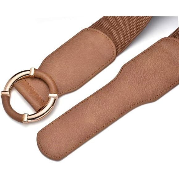 ✨ Gold O-Ring Elastic Waist Belt | PU Leather Stretch Cinch Belt - Picture 4 of 5
